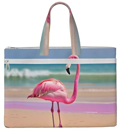 SDEGTHO One Flamingo On Beach Zippered Document Bag With Handle For Carrying Paper Files Books Filing Folder