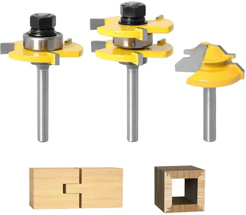 FGXY Wood Biscuit Cutter, Lock Miter 45 Degree Joint Router Bits, 2pcs Tongue and Biscuit Jointer Router Bit 1/4 Inch Shank, Wood Milling Cutter Set 3 Teeth t Shape, a Great Helper for Carpenters