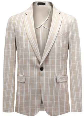 Allthemen Blazer Uomo a Quadri Slim Fit Giacca Elegante Business Tinta Unita Cappotto Vintage con Button Suit per Festa Nozze Marrone Chiaro XL