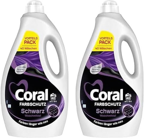 Coral Farbschutz Schwarz Waschmittel Flüssigwaschmittel für Farben länger wie neu Vorteilspack 40 WL (Packung mit 2)