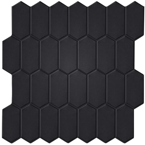 WalDecoo Lot de 10 feuilles de carreaux noirs mats à décoller et à coller pour cuisine, camping-car, salle de bains, cuisine, camping-car, etc. (30,5 x 30,5 cm)
