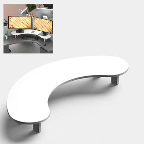 Soporte de monitor doble, organizador de escritorio curvado de madera maciza para portátiles y televisores, elevador de escritorio que ahorra espacio