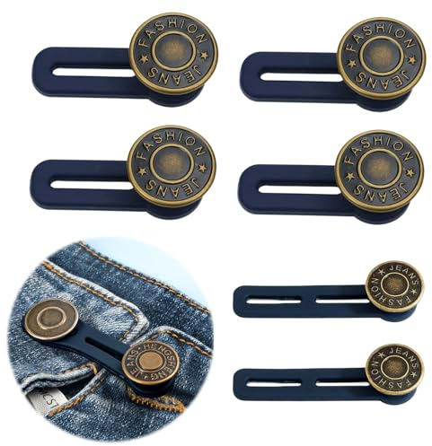 6 Piezas Botones para Pantalones Vaqueros Extensiones de Ajustables, Extensiones de pantalón abotonadas, puños de cuello, para Jeans, Set de Botones Expansores para Hombre y Mujer.