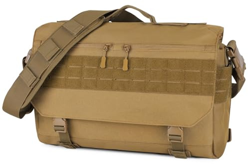 HUNTVP Bandoleras Hombre Funda Portatil 15,6, Mochila Militar Bolso Hombre Mochila Tactica Messenger Bag Maletín Ordenador Portátil para Universidad Trabajo Al Aire Libre,Marrón