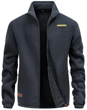 CoXuantion Giacca in Pile invernale Uomo con Cerniera Stand-up Collare Giacche All'aperto Caldo Casual Sport Giacca Con Multitasche Escursionismo Cappotto maniche lunghe XXL,Grigio