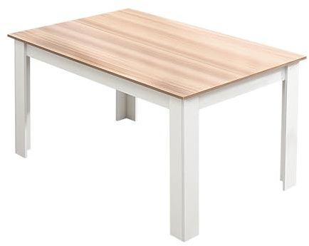 Mondeer Esstisch, Küchentisch für 4-6 Personen, Minimalistisches Design Holztisch für Küche Esszimmer Wohnzimmer, W138 x D90 x H75 cm, Weiß und Eiche