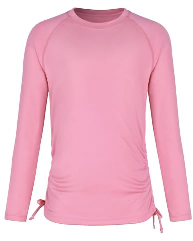 beautyin Rash Guard for Girls Long Sleeve Swim Shirt UPF 50+ Sun Protection Teen Girls Swimsuit Athletic Shirts 7-16Y Pink