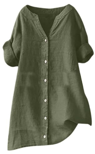 Chemise Femme Chemisiers Et Blouses T Shirt Long Vetement en Lin Couleur Unie Blouse Chic Et Élégant Vetement Femme Grande Taille Chemise Longue Ete Fluide Casual Teeshirt Coton Top Tee Shirt Col V