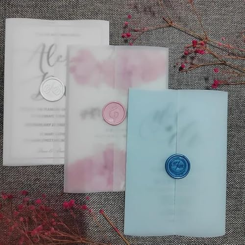 FFDSDUH Invitation Cards Vellum Jacket Cards, 50Pieces for 5X7inch Invitations 160gsmWedding Wraps SleevesJackets(25pcs)