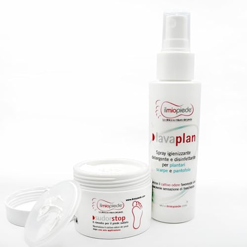 ODORSTOP PACK Combinazione ideale per Eliminare i Cattivi Odori! Spray igienizzante Per Scarpe e Crema antisudore Piedi, Effetto immediato. Confezione Risparmio LAVAPLAN + SUDORSTOP