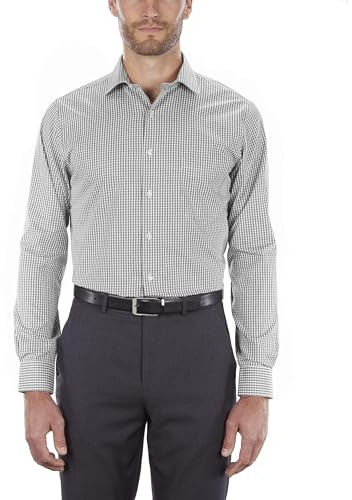 Van Heusen Men's Regular Fit Flex Collar Check Dress Shirt, Granite, 17.5 Neck 32-33 Sleeve