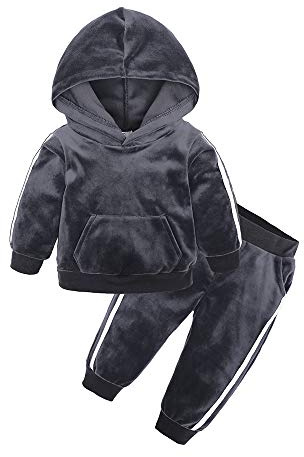 Boys Girls 2Pcs Velvet Hoody Tracksuit Kids Fleece Hooded Top + Sweatpants Sweatsuit Toddler Outfits Set