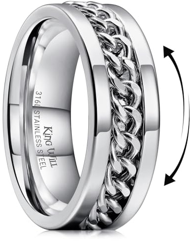 King Will 8mm Silver Spinner Ring Stainless Steel Fidget Ring Anxiety Ring for Men 9