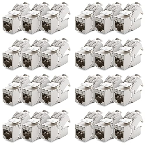 deleyCON 24x CAT6a Keystone Jack Modul Patchkabel Netzwerkkabel Verbinder STP Schirmung RJ45 Buchse Netzwerk Dose Patchpanel Keystonehalterung Erweiterung