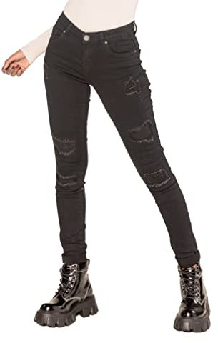 Nina Carter P100 Damen Skinny Fit Jeanshosen HIGH Waist Destroyed-Effekten Jeans Used-Look Waschungseffekt (Schwarz (P101-8), M)