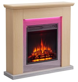 FLAMME Stratford Electric Fireplace with 35 surround with 2kW Fireplace Heater Natural Oak Multiple Colours Available