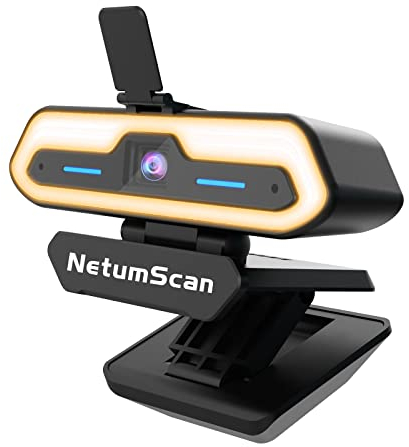 NetumScan Webcam Full HD 1080P/60fps Réglage de la lumière Tricolore Microphone stéréo Mise au Point Automatique Anti-Peeping Convient pour FaceTime, Skype, Hangouts