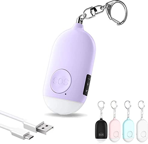 Hion Safe Personal Alarm for Women - Rechargeable 130dB Police Approved Rape Rope With LED Flashlight, Self Defense Keychain, Panic Attack Safety for Girls, Kids, Elderly, Students (Purple)