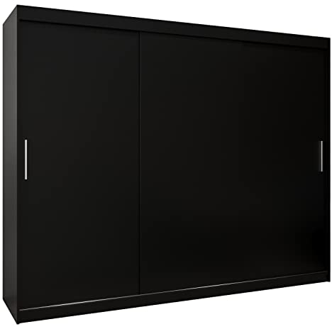 MEBLE KRYSPOL Tokyo 250 Kleiderschrank mit DREI Schiebetüren für Schlafzimmer – moderner Aufbewahrungsschrank mit Kleiderstange und Regalen – 250x200x62cm - Mattschwarz