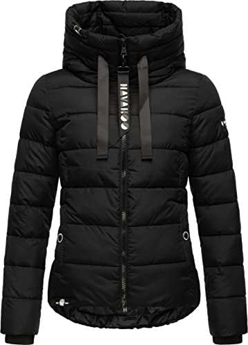 Navahoo Damen Winterjacke warme Steppjacke mit hohem Kragen und Verstellbarer Kapuze Amayaa Black Gr. M