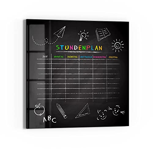 DEQORI Glas-Magnettafel | 50x50 cm groß | Motiv Vorlage: Stundenplan | Memo-Board aus Glas | Magnetboard inkl. Magnete, Stift & Tuch für Küche & Büro | Tafel magnetisch & beschreibbar