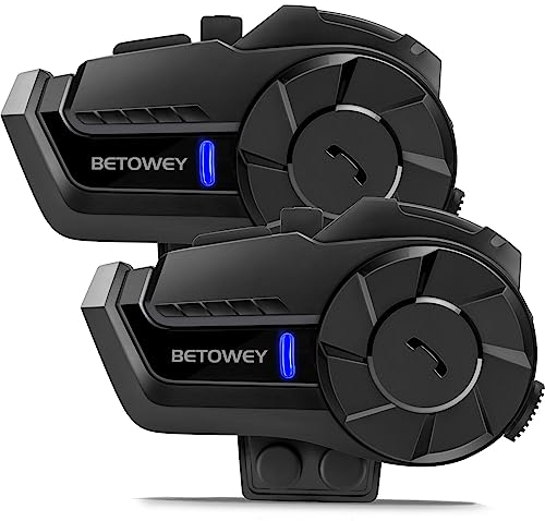 BETOWEY Interfono Moto Bluetooth Coppia, Auricolari Casco B2X Sistema Di Comunicazione Wireless 5.1 Con Condivisione Musica, Assistente Vocale, Distanza Interfono Fino A 800-1000 Metri (2 Pezzi)