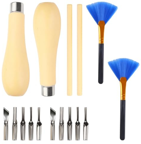 HAPPOW 2 Sätze Linolschnitt Werkzeug, Linoleum Schnitzset mit 5 Verschiedenen Klingen Kopf und 2 Reinigungspinsel, Linoleum-Schnitzwerkzeuge Kit für Linoldruck,Linolschnitt Schneiden,DIY-Schnitzerei