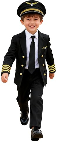 KIDIN Boys Airline Captain Uniform - Pilot Costume for Kids Career Day, Halloween, Party & Birthday Gifts