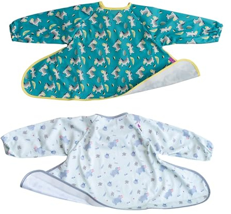 Tidy Tot Spare Weaning Bib & Tray Kit - 2 Coverall Long Sleeved Bibs for BLW with Sleeves, Waterproof