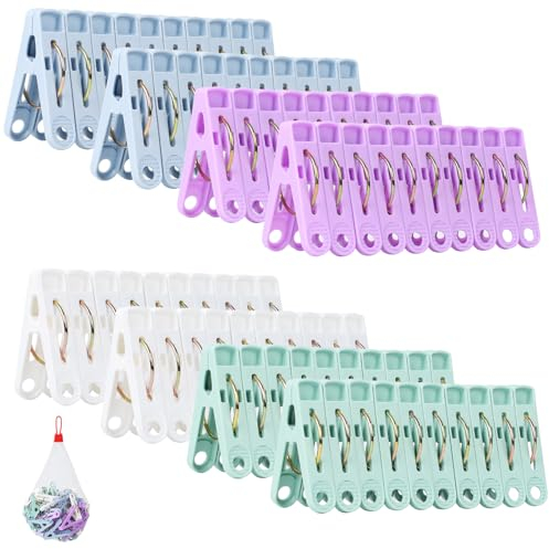 Bohoray 98 Pezzi 4 Colori Mollette per Bucato, Mollette Biancheria Plastica Con Sacchetto di Stoccaggio, Mollette per Bucato Antisegno, Antivento e Antiscivolo Per Vestiti, Calze, Cibo e Foto