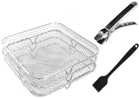 Sarini Accesorios para freidora de Aire con Rejilla de Acero Inoxidable de Tres Capas,Bandeja para Hornear Cuadrada,Compatible con freidoras de Aire de 5,5 L a 8 L