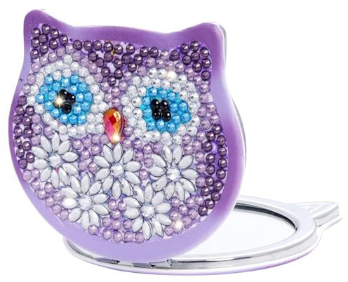 Vbxvsa DIY Diamond Painting Spiegel Kompakter Faltbarer Tragbarer Taschenspiegel für Mädchen Frauen Diamond Art Kits für Erwachsene(Lila)