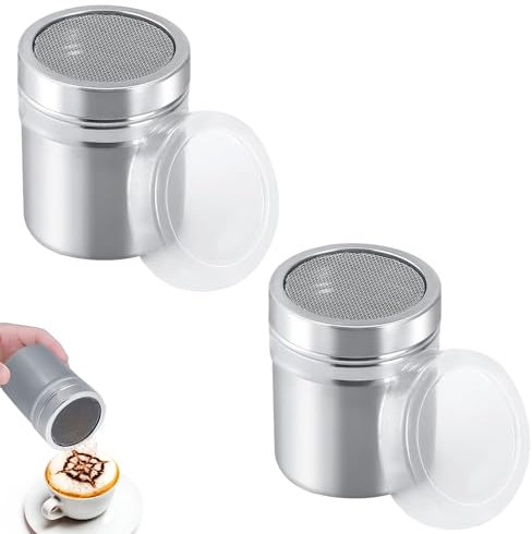 2 Spargi Zucchero a Velo,Spargi Cacao in Polvere,Zucchero a Velo Spargitore,Spargi Zucchero a velo e Cacao,Con Coperchio Ermetico,Adatto per Cacao,Caffè,Cioccolato, Zucchero,Sale
