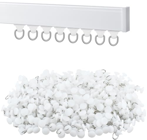 SATUY 200Pcs Plastic Curtain Track Glider, Ceiling Sliding Curtain Track Hooks, Shower Curtain Pulley for Window Shower Curtain Tracks (White)