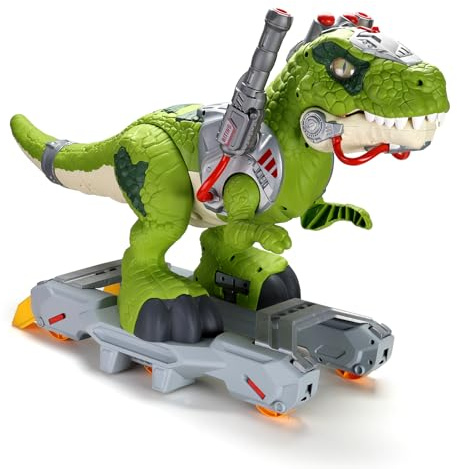 lerrbo Voitures à roulettes en Forme de Dinosaure pour Les Enfants, Jouets Electriques pour Tout-Petits avec Musique, Lumière et Fumée
