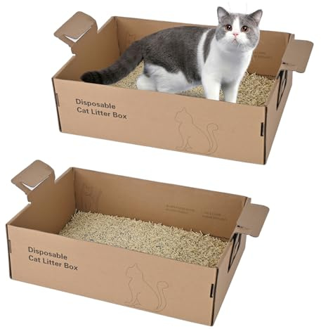 6 Pack Disposable Litter Boxes for Cats, 17.4 x 12.3 x5.4 Large Cardboard Cat Litter Box, Extra Thick Portable Travel Litter Box for Cats, Foldable, Waterproof, Leak Resistant (Large, Count, 6)