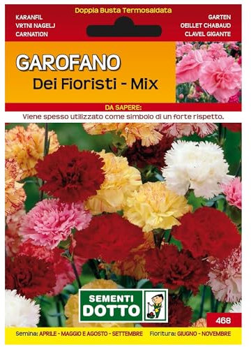 Sicignano | Semi Garofano dei Fioristi in Miscuglio Mix, Fiori Doppi e Profumati, Busta Extra - 6 Confezioni da 0.4g, Pianta da Potatura, Adatta a Pieno Sole