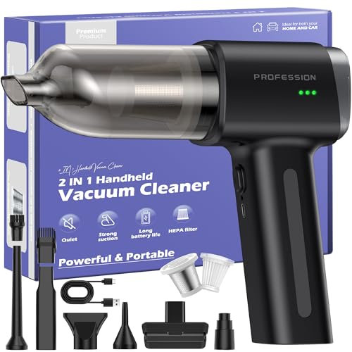 Bemkia Aspirateur Voiture sans Fil Puissant 21000Pa Mini Portable pour Table Maison Animaux (Noir)