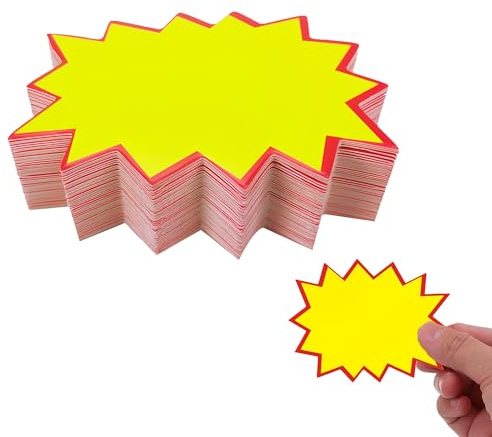 100 Pcs Small Price Tags,Blank Star Burst Sales Price Stickers,Yellow Price Labels for Retail Store Grocery Shop Displays(7 x 5cm)