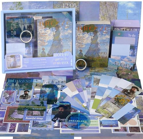 Funto Scrapbooking Kit(116 PCS), Oil Painting Series-Morning Breeze, Perfect for Bullet Scrapbooking Materials, Planner DIY Arts Craft Collage