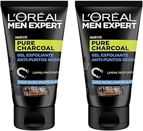 L'Oréal Paris Men Expert Pure Charcoal Gel Exfoliante Anti-Puntos Negros para Hombre, 100ml (Paquete de 2)