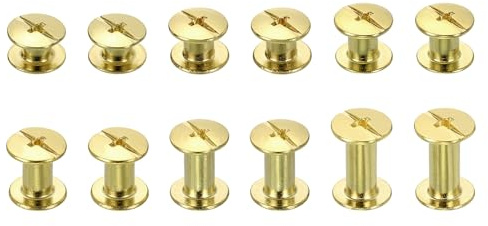 sourcing map 90set Chicago Screw M4 x 4/5/6/8/10/12mm Metal Phillips Nail Rivet Stud Screw Bolts Rivets Binding Post Screw for DIY Leather Belt Bag Craft Bookbinding, Gold