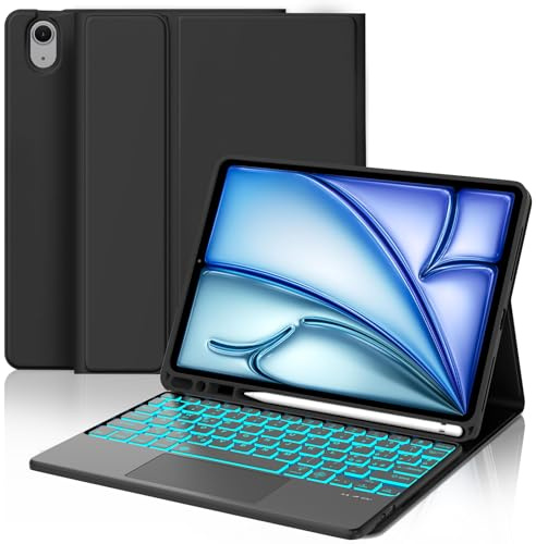 JADEMALL Tastiera con Trackpad per iPad Air 11 M3/M2 2025/2024, Italiano ‎QWERTY Tastiera Retroilluminata Bluetooth Staccabile con Touchpad per iPad Air 11 Pollici M2/M3, Nero