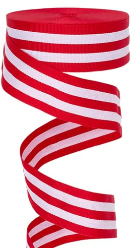 MAYJOYDIY Nastro grosgrain a righe rosse e bianche, 22,86 m, larghezza 40 mm, design double-face, per fiocchi, confezioni regalo, fai da te, decorazioni per indumenti