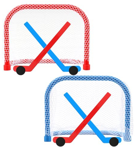 LiuLiXia Mini Tabletop Hockey Game Set - Indoor Desktop Play Fun Toy，Desk Tabletop Novelty Party Game for Adults Family Board Games（2 Goal Nets + 2 Sticks +2 Ice Hockey）