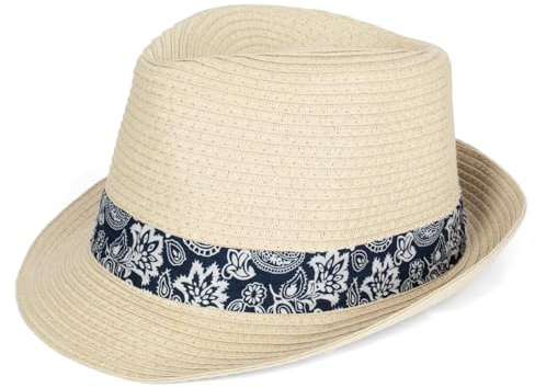 Woodland Leathers Panama Fedora Trilby Straw Sun Hats for Men, Beach Sun Cap Linen Panama Hat, Foldable Panama Hat for Holidays, Smart and Casual Occasions