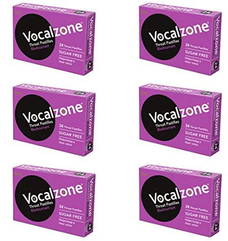 Vocalzone Throat Pastilles Blackcurrant Sugar Free 6 Packs 24- for Sore Throats and Hoarseness When Overusing Your Voice. Produced and Sold in The United Kingdom Since 1912.
