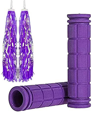 YOROZUCERY Bike Handlebar Grips with Tassel Streamers, Non-Slip Soft Rubber, Suitable for Mountain Bike, Scooter, MTB, BMX, Cruiser, Bicycle, 4.7 Length, Purple with Tassel