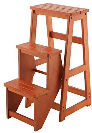 Wooden Step Ladders Chairs, Folding 3-Steps, Portable Stepladder/Stairway Chairs Step Stool-Shelving Multifunction Ladder Shelf for Kitchen/Office/Library