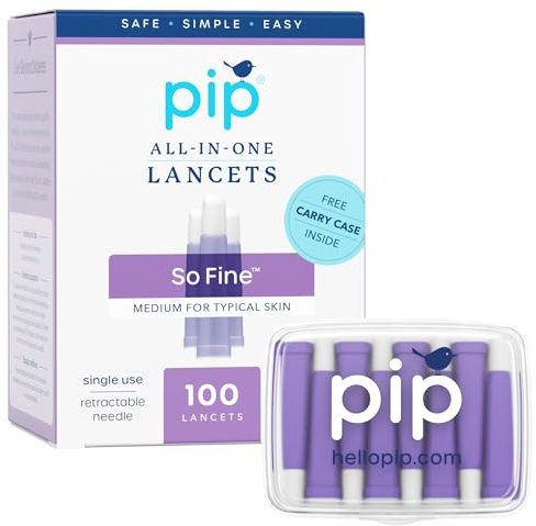 Pip Lancets for Diabetes Testing - All-in-One 30G Safety Lancets with Ultra-Thin 1.6mm Needle | Single Use Sterile Diabetic Lancet Device for Blood Sugar & Ketone Testing | Portable Design 100 Count